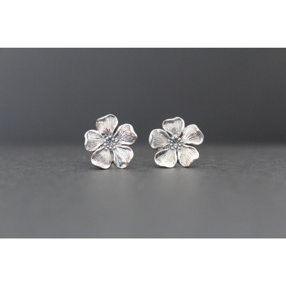 Sterling Silver Cherry Blossom Post Earrings, Sil… - image 1